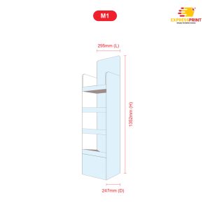 M1 small foldable POP display size: 295mm wide, 247mm deep, 1352mm high
