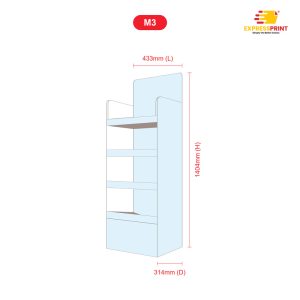 M3 large foldable POP display size: 433mm wide, 314mm deep, 1404mm high