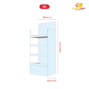 M4 extra large foldable POP display size: 505mm wide, 335mm deep, 1404mm high