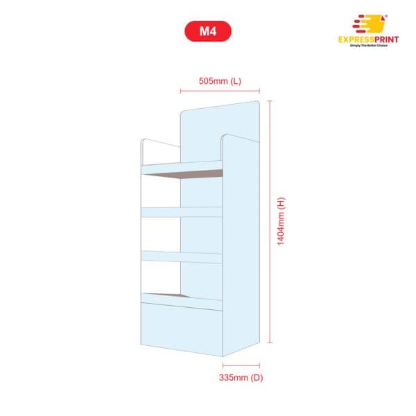 M4 extra large foldable POP display size: 505mm wide, 335mm deep, 1404mm high