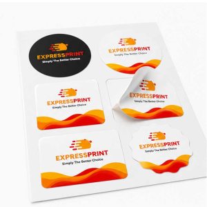multiple dieline label stickers on one sheet with different shapes including circle, square and custom die cut stickers by ExpressPrint
