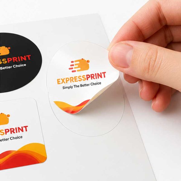 sticker partially peeled from multiple dieline sheet showing clean cut and easy peel backing for custom label stickers