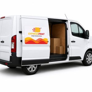 Magnetic poster printing Singapore — ExpressPrint branded magnetic sign on white delivery van door